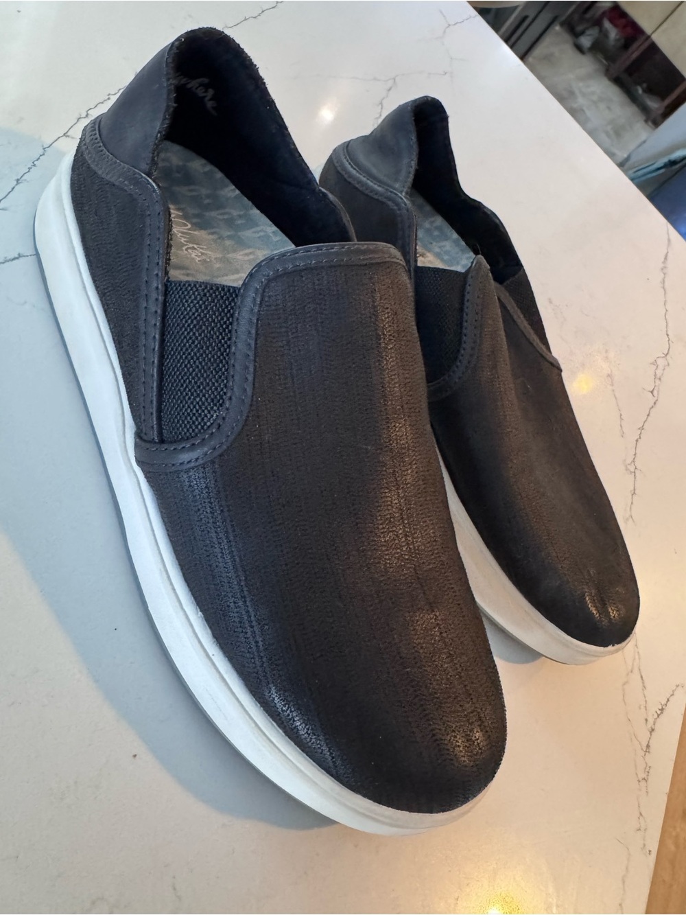 OluKai Women's Black Leather Slip-On Shoes